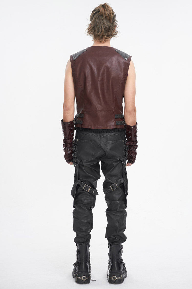 Red Studded Faux Leather Men's Punk Vest