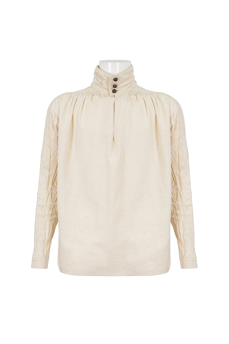 Stand Collar Ruched Men's Gothic Shirt