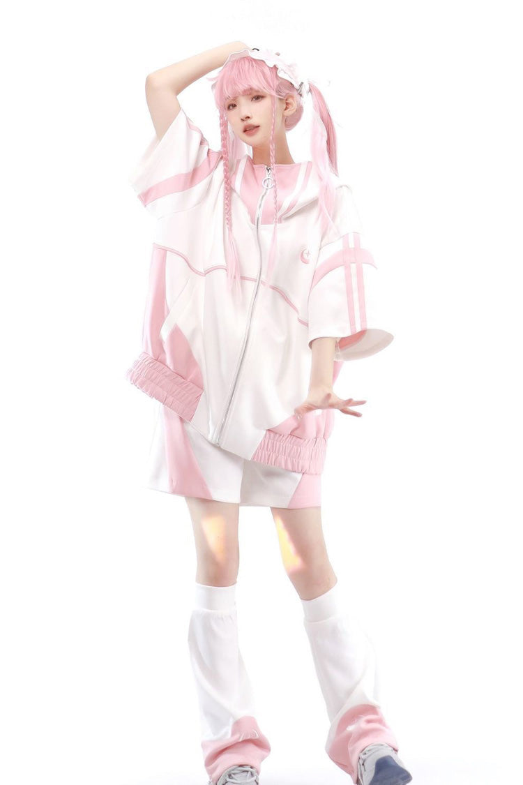 Pink/White [Star Waves] Half Sleeves Jirai Kei Coat
