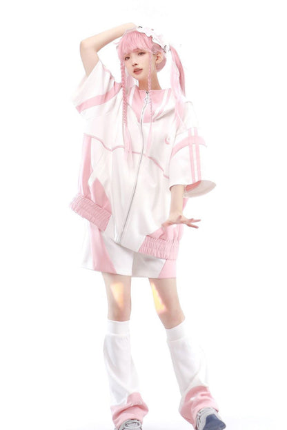 Pink/White [Star Waves] Half Sleeves Jirai Kei Coat