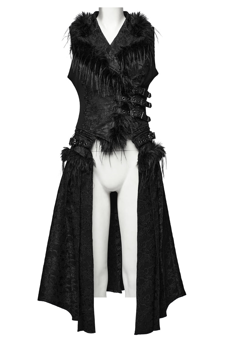 Black V Collar Sleeveless Jacquard Detachable Lace-Up Women's Gothic Vest