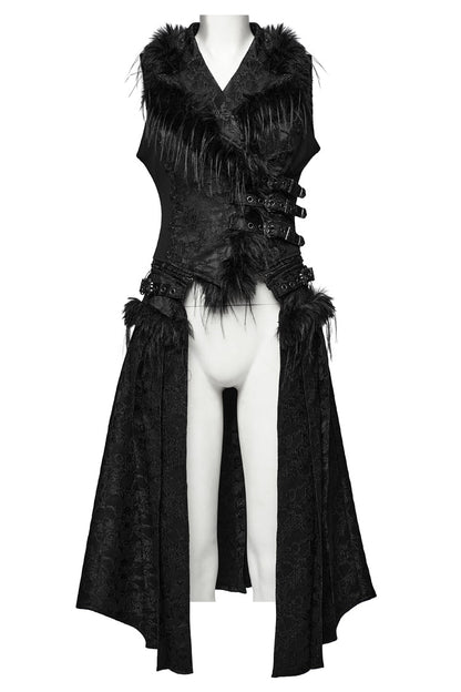Black V Collar Sleeveless Jacquard Detachable Lace-Up Women's Gothic Vest
