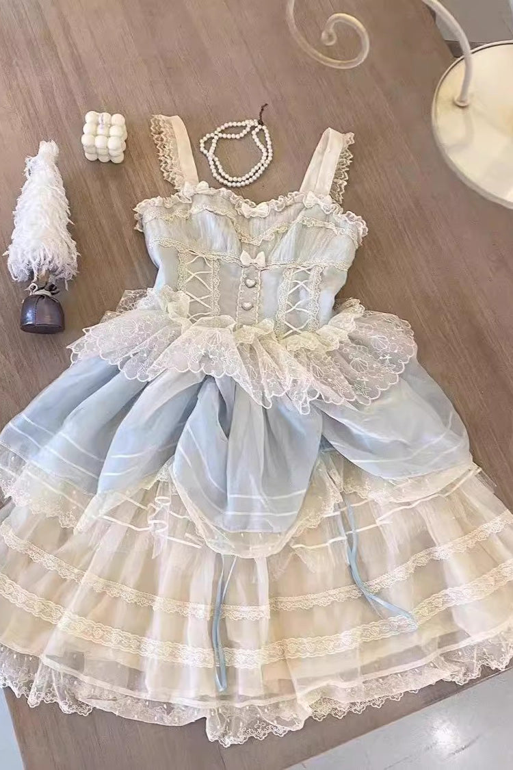Blue [Lemon Sea Salt] Ruffle Lace Sweet Princess Lolita Jsk Dress