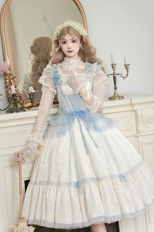 Ivory [Sea Salt Iced Tea] Square Collar Flying Sleeves Ruffle Fishbone Sweet Lolita Jsk Long Dress