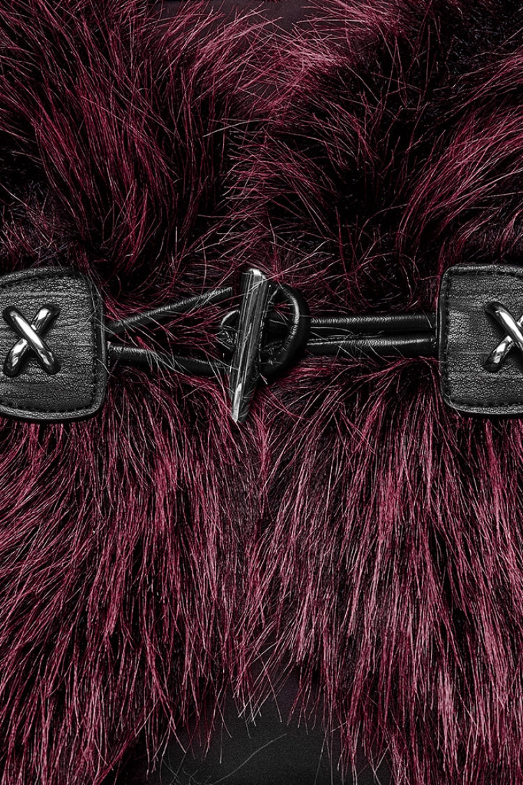 Red Stand Collar Sleeveless Gradient Faux Fur Women's Gothic Cape