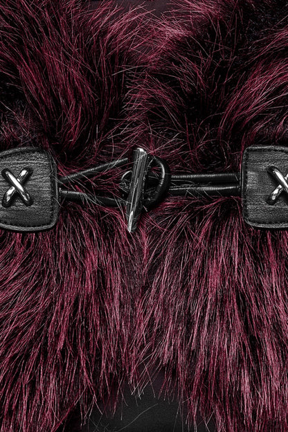 Red Stand Collar Sleeveless Gradient Faux Fur Women's Gothic Cape