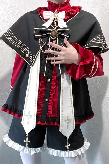 Black/Red [The Choir of The Church] Ouji Fashion Gothic Prince Lolita Set (Younger Brother Version)