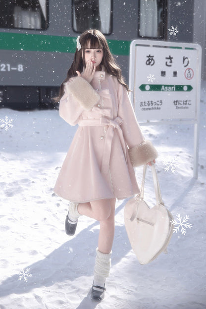 Pink [Bella SP] Stand Collar Long Sleeves Bow Sweet Lolita Coat Cloak