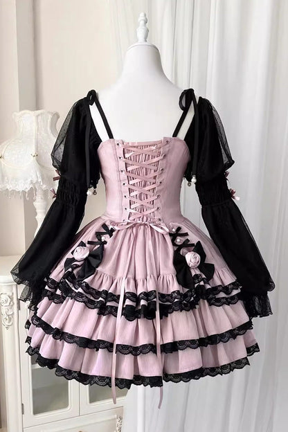 Black/Purple Dance Music Long Sleeves Multi-layer Ruffle Bowknot Sweet Princess Lolita Dress