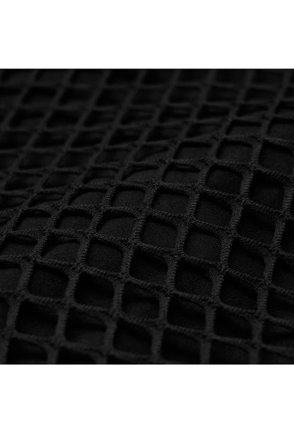 Black Side Leather Clasp Splice Rough Mesh Irregular Hem Plus Size Knit Women's Punk Fishtail Skirt
