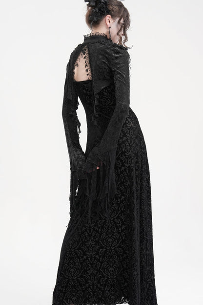 Black Stand Collar Long Sleeves Lace Tassels Women's Gothic Cape