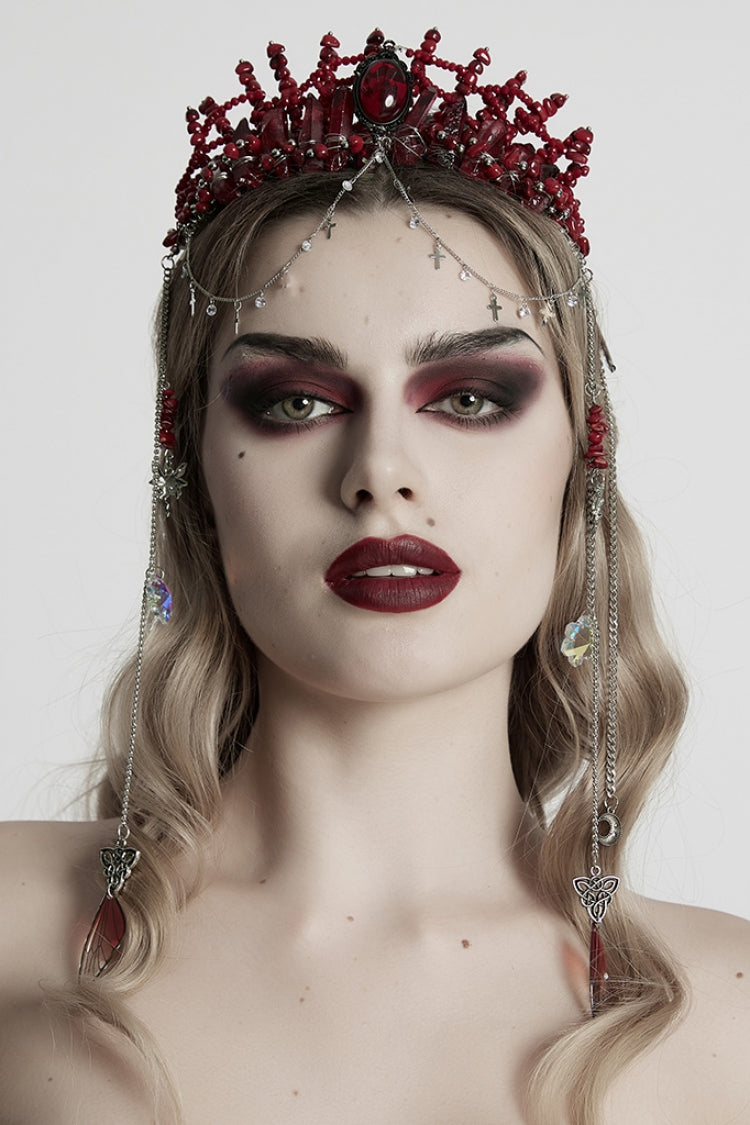 Red Irregular Women's Gothic Crystal Cross Headwear
