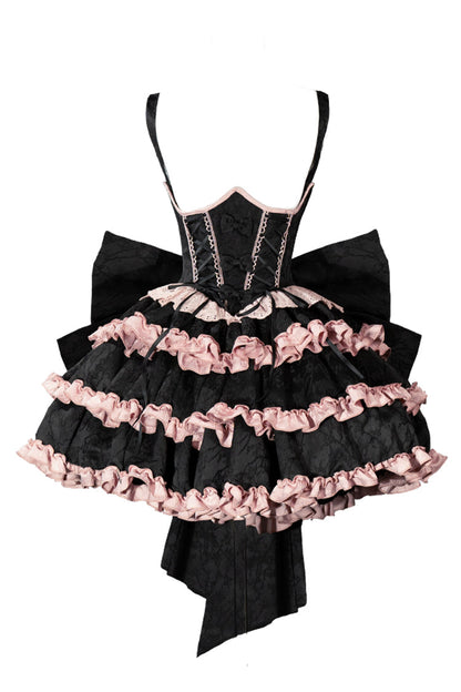 Black/Pink Sleeveless Multi-Layered Ruffle Bowknot Lace-Up Sweet Lolita Strap Dress