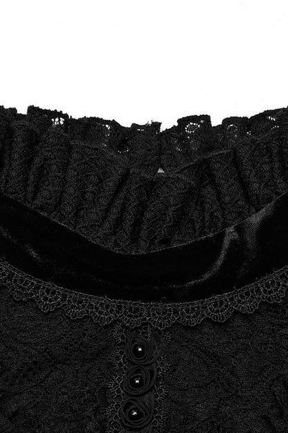 Black Stand Collar Long Trumpet Sleeves Stitching Lace Women's Gothic Dress