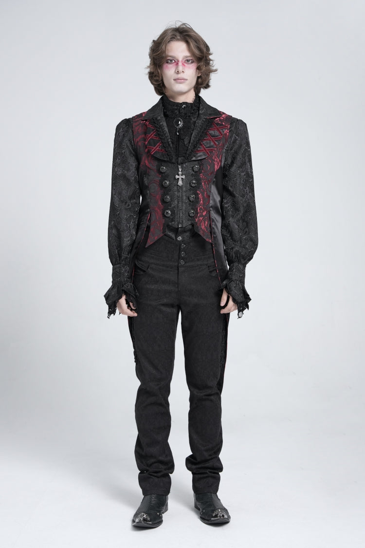 Black/Red Sleeveless Lace-Up Zipper Men's Gothic Swallow-tailed Vest