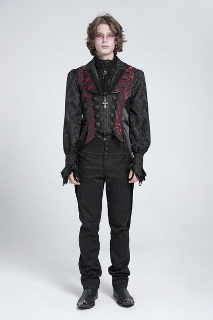 Black/Red Sleeveless Lace-Up Zipper Men's Gothic Swallow-tailed Vest