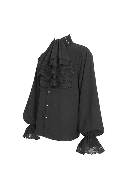 Black Puff Sleeved Stand Collar Men's Gothic Shirt With Necktie