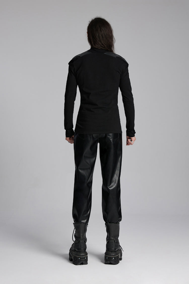 Black Stand Collar Long Sleeves Zip 3D Patch Print Men's Punk T-Shirt