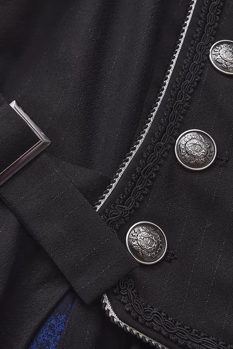 Black/Blue Sleeveless Zippered Ouji Fashion Gothic Vintage Elegant Prince Lolita Long Coat