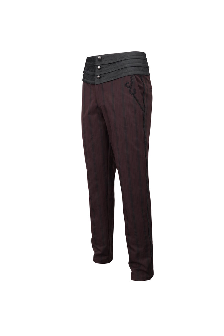 Red Retro Mid High Waist Micro Elastic Striped Woven Stitching Three Dimensional Jacquard Men's Gothic Trousers