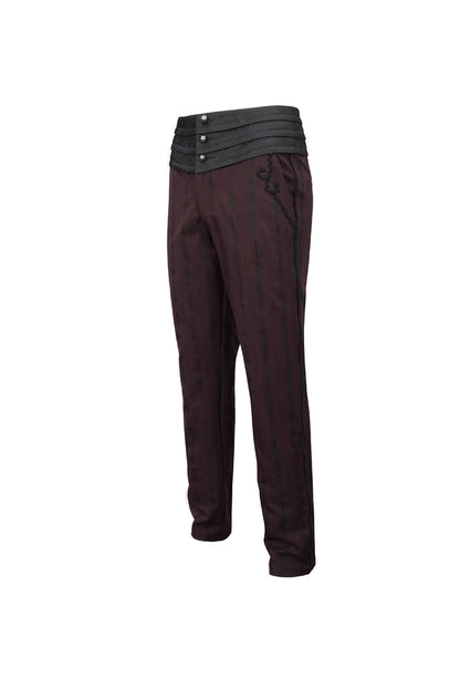 Red Retro Mid High Waist Micro Elastic Striped Woven Stitching Three Dimensional Jacquard Men's Gothic Trousers