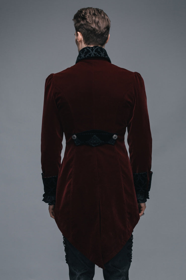 Wine Formal Party Turn Down Collar Long Sleeves Mens Gothic Swallowtail Coat