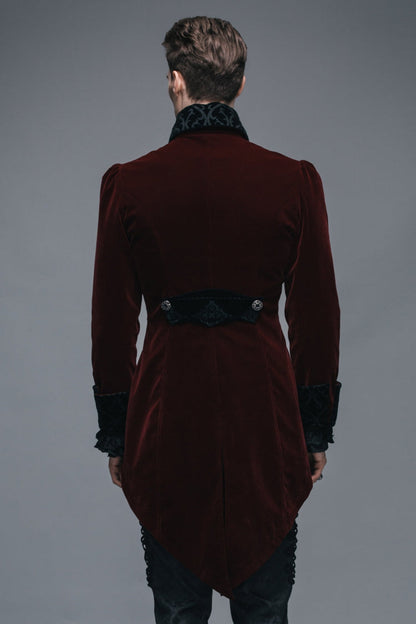 Wine Formal Party Turn Down Collar Long Sleeves Mens Gothic Swallowtail Coat