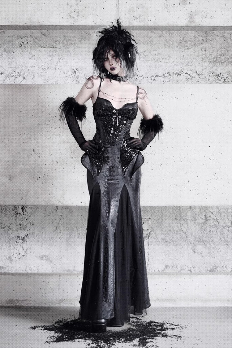 Black [Snake Eye Shadow] Sleeveless Print Stitching Slim Gothic Lolita Jsk Dress