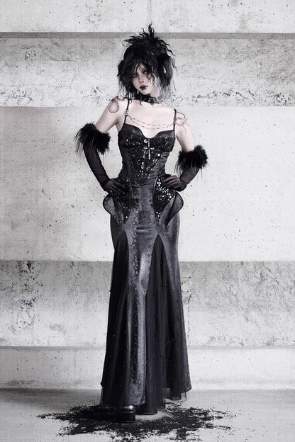 Black [Snake Eye Shadow] Sleeveless Print Stitching Slim Gothic Lolita Jsk Dress