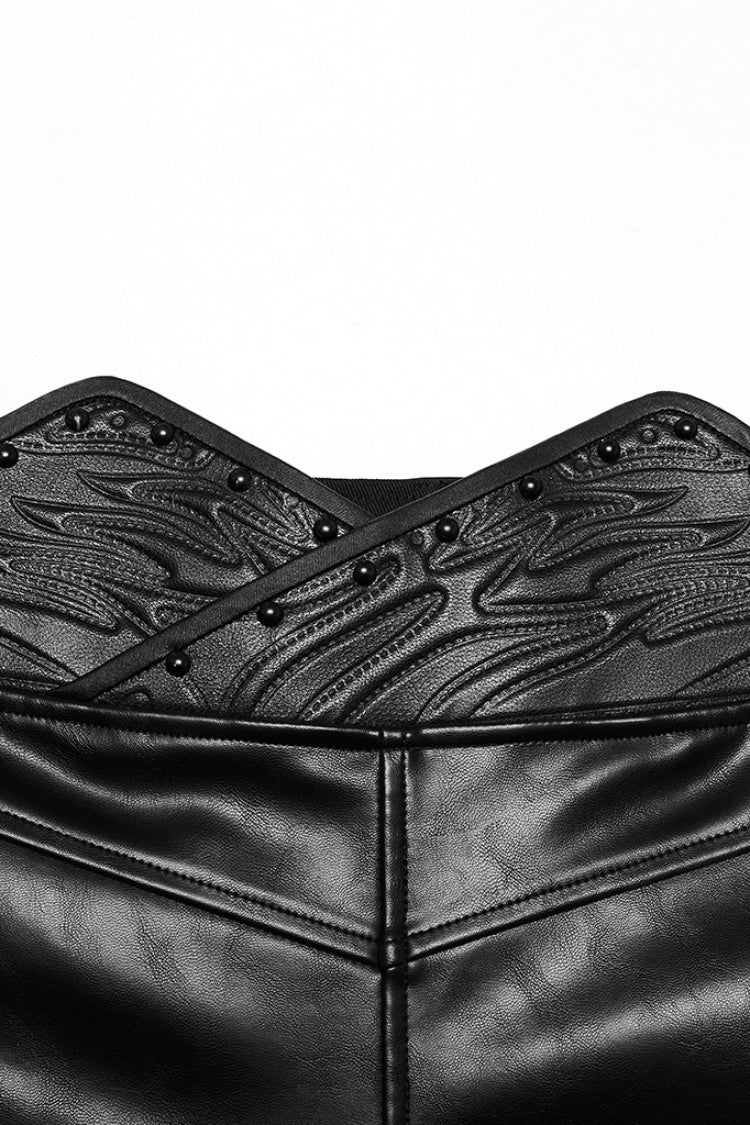 Black Print Men's Punk Leather Pants