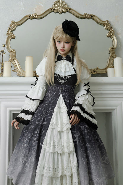 Black/White Print Bone Magic Ruffle Cardigan Lace Classic Gothic Princess Lolita Jsk Dress