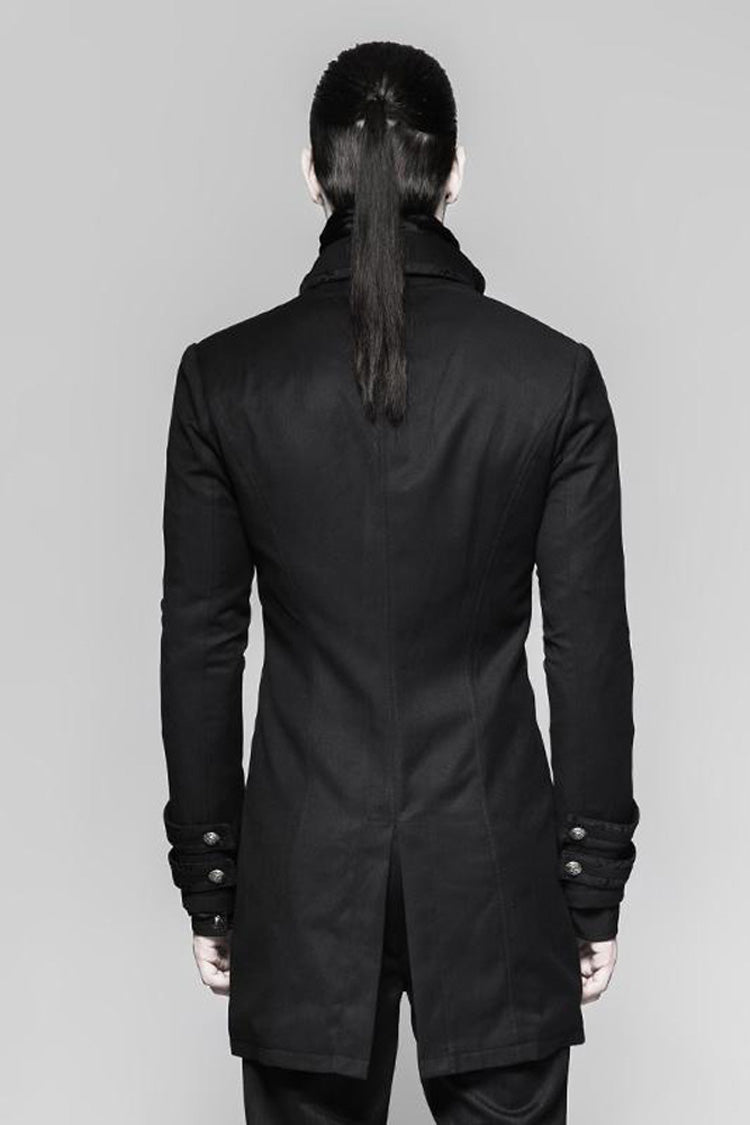 Black Retro Front Chest Splice Jacquard Metal Button Men's Punk Fake Two Piece Coat