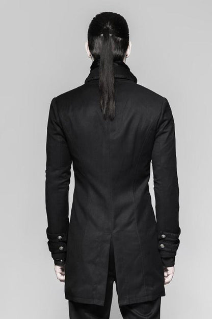 Black Retro Front Chest Splice Jacquard Metal Button Men's Punk Fake Two Piece Coat