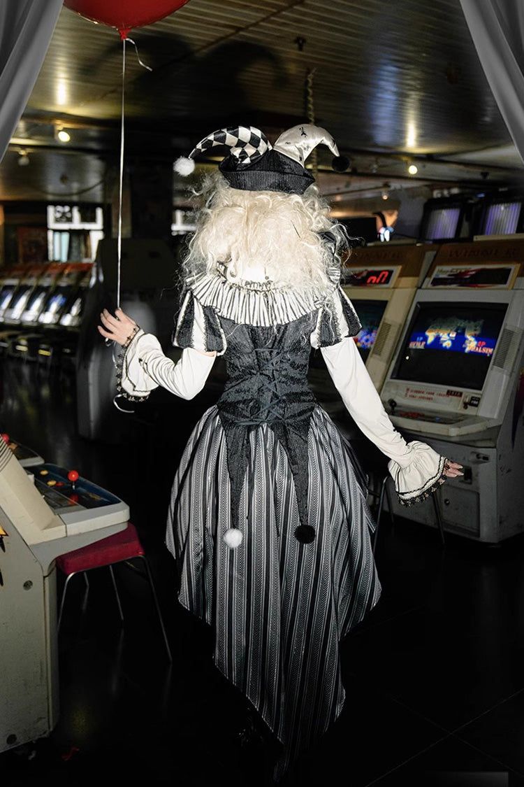 Black [Weird Toy Box] Circus Clown Halloween Print Ruffle Embroidery Asymmetric Gothic Ouji Lolita Full Set
