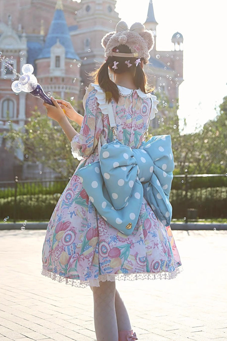 Blue Polka Dot Print Bowknot Shaped Sweet Lolita Backpack