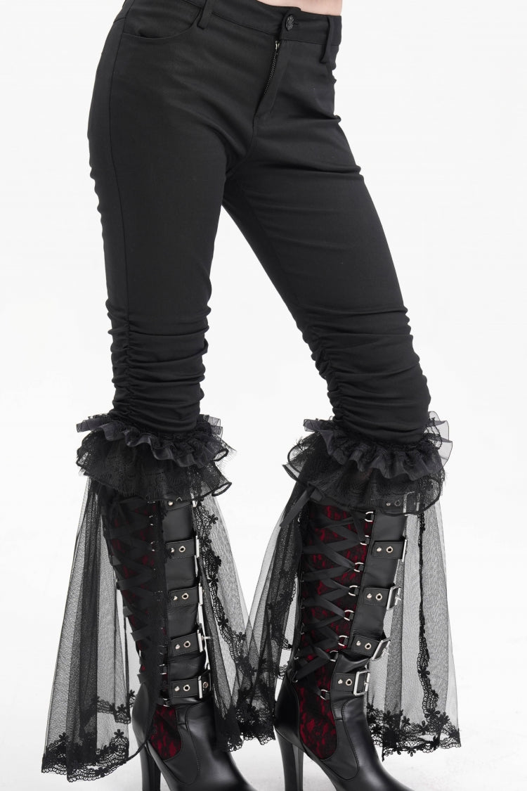 Black Ruffle Stitching Lace Women's Gothic Pants