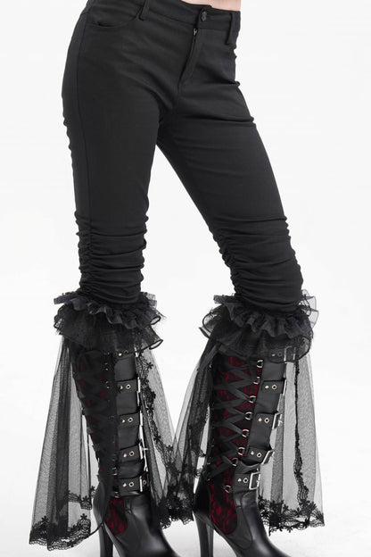 Black Ruffle Stitching Lace Women's Gothic Pants