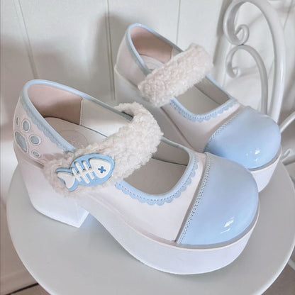 Fishbone-Style Single-Strap Buckle Sweet Lolita Platform Shoes