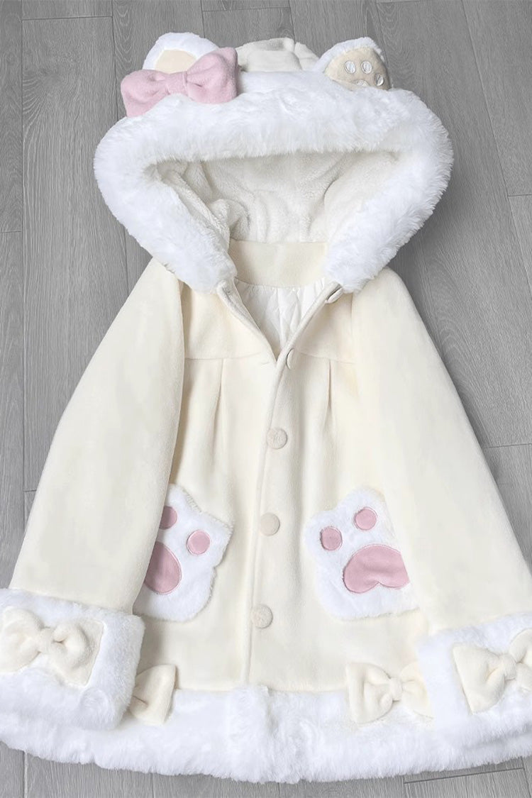 Calico Cat Long Sleeves Bowknot Hooded Daily Sweet Lolita Coat 3 Colors