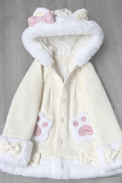 Calico Cat Long Sleeves Bowknot Hooded Daily Sweet Lolita Coat 3 Colors