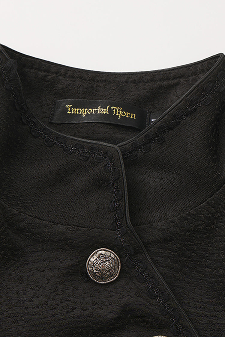 Black [Eternal Gloom Portrait] Back Cross Stand Collar Asymmetric Vintage Elegant Prince Gorgeous Handsome Lolita Coat