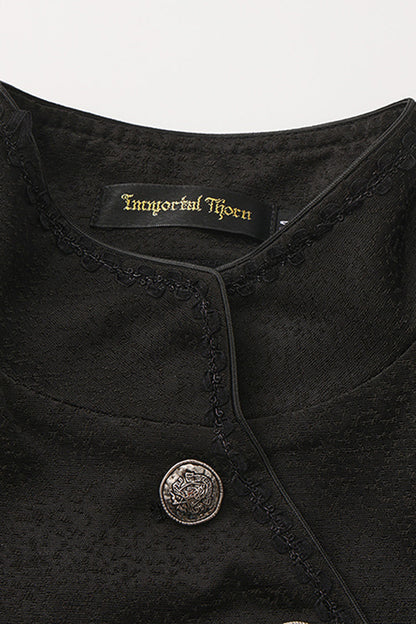 Black [Eternal Gloom Portrait] Back Cross Stand Collar Asymmetric Vintage Elegant Prince Gorgeous Handsome Lolita Coat