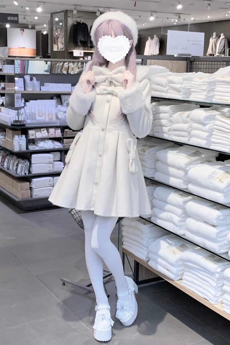 Snow Plush and Thickened Long Sleeves Bowknot Sweet Lolita Coat 2 Colors