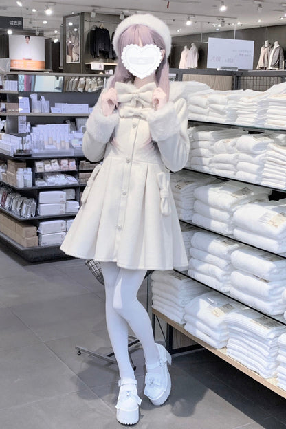 Snow Plush and Thickened Long Sleeves Bowknot Sweet Lolita Coat 2 Colors