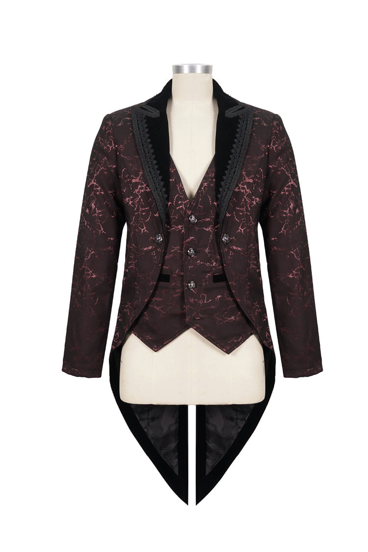 Red Bright Pattern Printed Decoration Men's Gothic Tailcoat