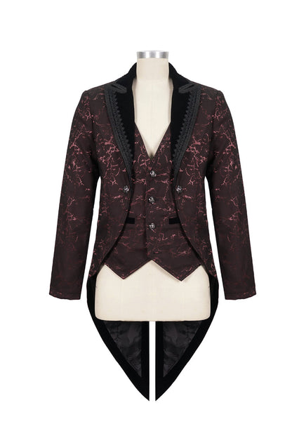 Red Bright Pattern Printed Decoration Men's Gothic Tailcoat