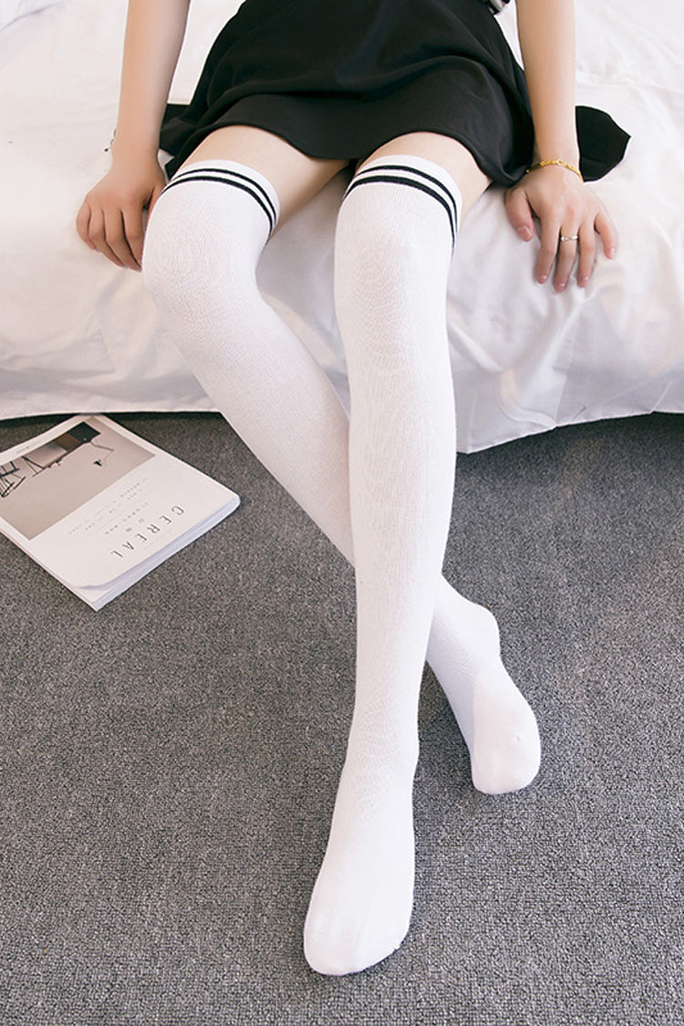 Multi-color Two Stripes School Style Print Lolita Silk Socks 5 Colors