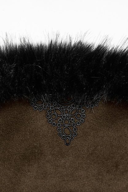 Coffee Long Sleeves Faux Fur Stitching Lace-Up Detachable Women's Gothic Coat