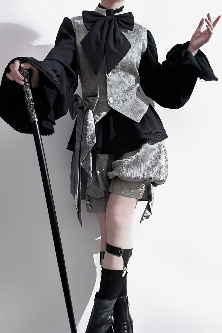 Grey Rabbit Hunt Dark Pattern Jacquard Print Ouji Vintage Prince Lolita Vest