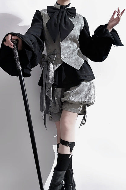 Grey Rabbit Hunt Dark Pattern Jacquard Print Ouji Vintage Prince Lolita Vest